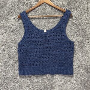 Old Navy Women’s Cropped Navy Blue Crochet Knit Tank Top Size XL Coastal Boho